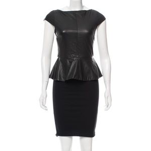 Alice+Olivia Black Leather Peplum “Victoria” Dress